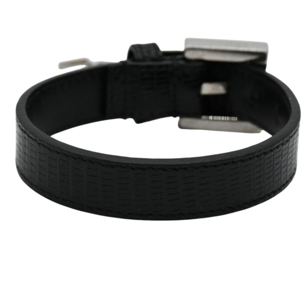 Saint Laurent Black Embossed Leather YSL Logo Charm Bracelet - Picture 2 of 11